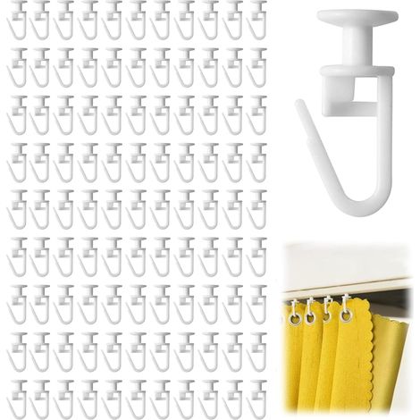 100 ganchos blancos para cortinas, riel de cortina de 11 mm, aptos para rieles de cortina de interior de 4 mm. (1/5)