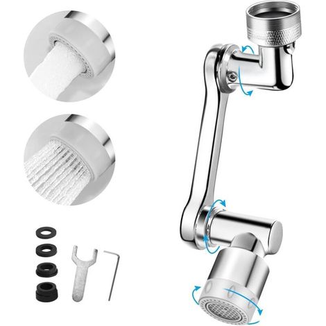 Aérateur de robinet rotatif universel, pivotant à 1440°, grand angle, filtre anti-éclaboussures, bras robotisé, buse d'eau, adaptateur de robinet, pulvérisateur d'évier de cuisine (1/4)