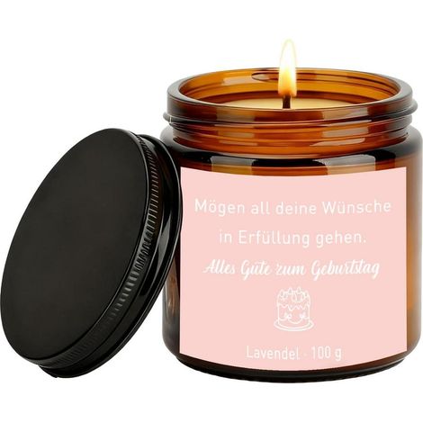 Duftkerze Lavendel 100g im Glas mit Geburtstagsspruch, Sojawachs, Geschenk für Frauen & Männer