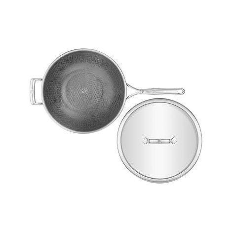 ZWILLING 1034499 Peak Wok con coperchio in vetro 30 cm acciaio inox 18-10 rivestimento CERAFORCE HyCoat adatto induzione e lavastoviglie colore Argento