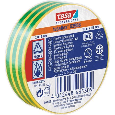'NASTRO ISOLANTE ''PROFESSIONAL 53988'' mm. 15 x 10 mt - giallo / verde Q.TA 10' mm. 15 x 10 mt - giallo / verde