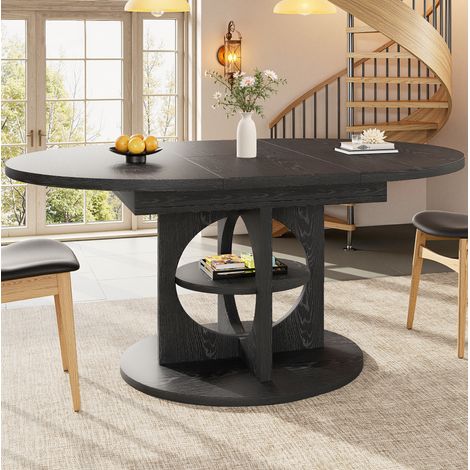 Table extensible 110-150 cm avec rangement MDF noir HAVRYA (1/5)