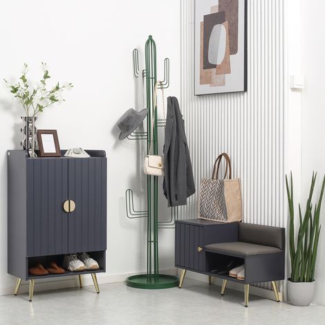 Armoire à chaussures économique avec siège rembourré et étagère ouverte pour 4 80x33x49 cm - pour le couloir et la chambre - couleur gris