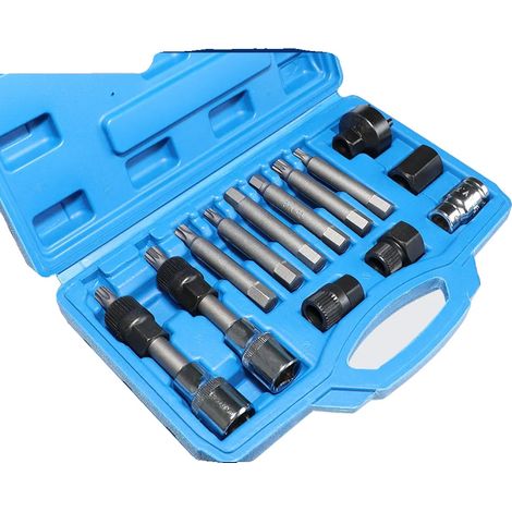 Herramienta para polea de embrague de rueda libre del alternador, juego de 13 piezas, acero de alta resistencia, tamaño de accionamiento de 1/2", 33 dientes, mecanizado de precisión. (1/5)