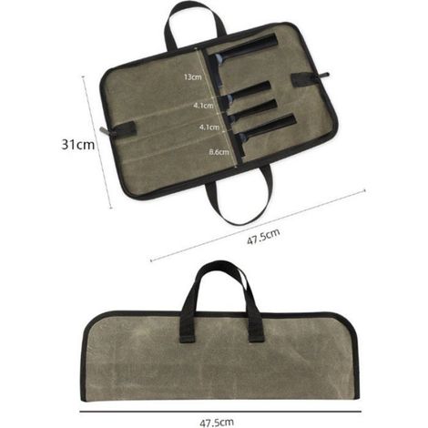 Sac de rangement pour couteaux de chef - Étui à couteaux de chef enroulable - Vert armée - 47,5 x 31 cm - Toile - Sac de rangement (1/4)
