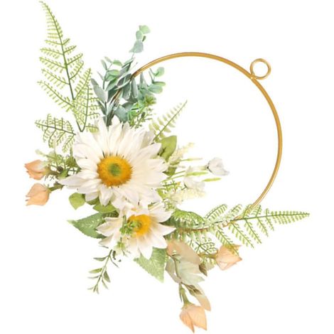 Couronne Décorative à Suspendre, Tournesol Artificiel et Eucalyptus, Fleurs en Soie et Fer, pour Intérieur et Extérieur, sans Entretien Couleur Aléatoire (1/5)