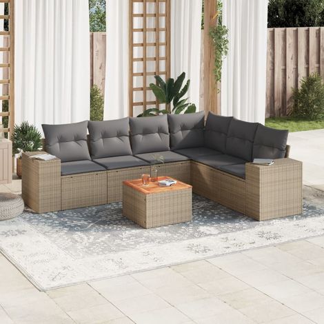 Set sofás de jardín 7 piezas y cojines ratán sintético beige vidaXL (1/3)