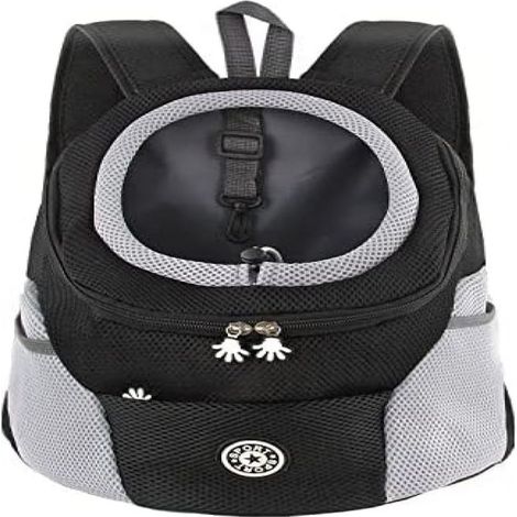 Hunde-Rucksack – Atmungsaktiv mit wasserdichtem, festem Boden – Verstellbare, gepolsterte Schultergurte – Faltbar und mit Hakenverschluss – Schwarz – Größe M (3–6 kg) (1/5)