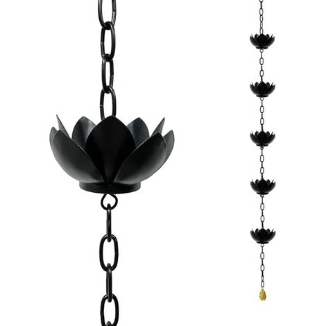 Regenkette, schwarz verzinkt, Lotusform, 120 cm, funktional, dekorativ, für Garten, Terrasse und Fassade (1/5)