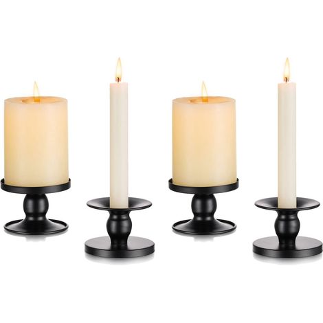 Bougeoirs de mariage - Lot de 4 petits bougeoirs décoratifs en métal pour bougies piliers - Décoration d'intérieur moderne pour Halloween, Noël et l'Avent (1/3)
