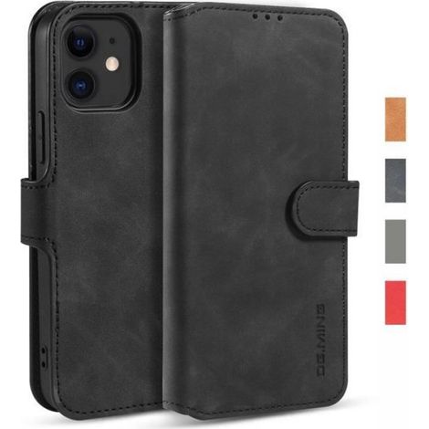 Coque iPhone 12 - Étui Portefeuille Avec Support - Fermeture Magnétique - Compatible iPhone 12 6,1 Pouces - Noir (1/4)