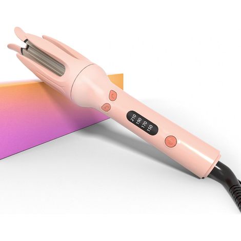 Automatic Curling Iron, Hair Curler with 4 Adjustable Temperature, Anti-scald, 360° Rotatable Curling Iron for Hairdressing, Pink (1/5)