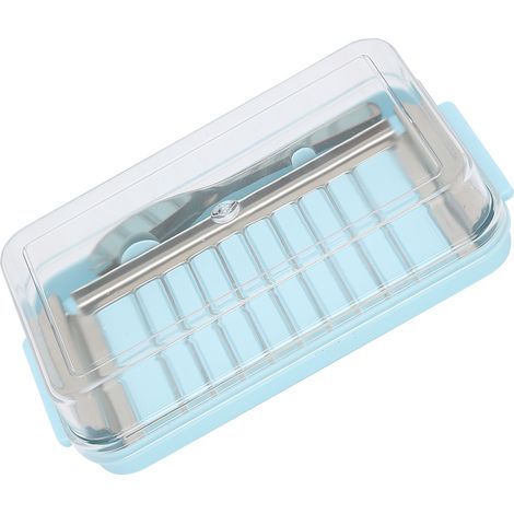 Aufbewahrungsbox aus Edelstahl mit transparentem Deckel für Butter und Käse, blau, ideal für die Küche, praktischer Butterschneider, luftdichter Aufbewahrungsbehälter. (1/5)
