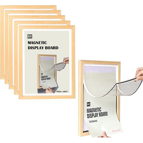 [6x] Cadre Bois Nature à Documents, A3 Cadre Interchangeable avec Acrylique Couverture et Fermeture Magnétique, Auto-adhésif Cadre Mural à Poser Affiche Photo, Changement Rapide, TKD8401-A3-6X (1/5)
