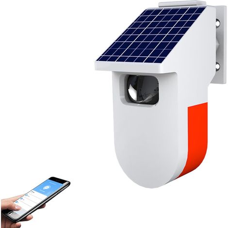 Alarme Solaire avec détecteur de Mouvement extérieur : lumière stroboscopique Solaire avec sirène à détecteur de Mouvement, Son de 100 DB et Notifications d'application (1/5)