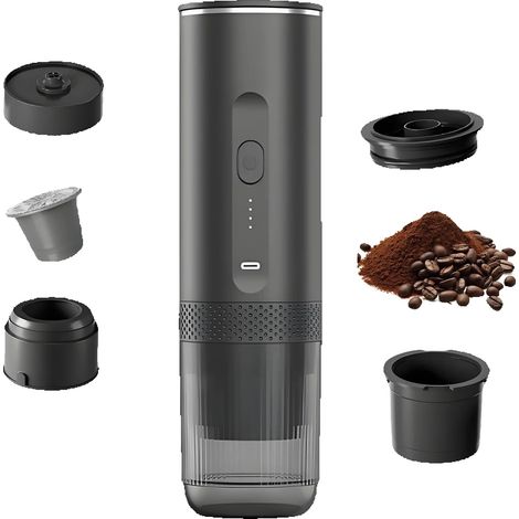 Cafetera de cápsulas portátil, presión de 20 bares, funcionamiento inalámbrico, color negro. (1/2)