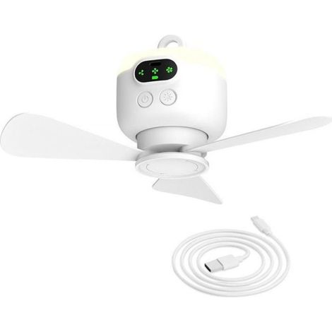 Tragbarer Campingventilator, Deckenventilator für Zelte, 8000 mAh Akku mit Licht und Haken, Timer und (1/5)