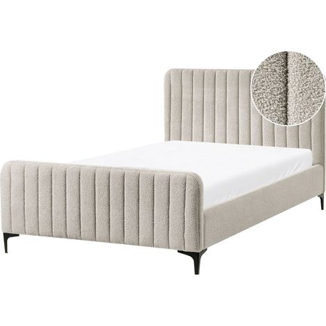 Lit Double en Bouclé avec Tête de lit Touffetée 120 x 200 cm Pieds en Métal Sommier à Lattes Beige Lunan (1/5)