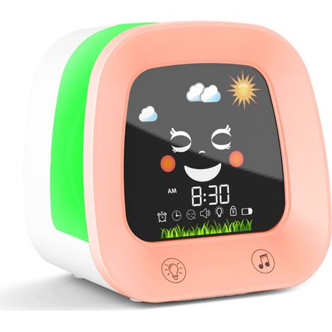 Réveil enfant ludique, horloge d’apprentissage sommeil avec veilleuse sonore minuterie sieste, cadran numérique mignon pour garçon fille rose (1/5)