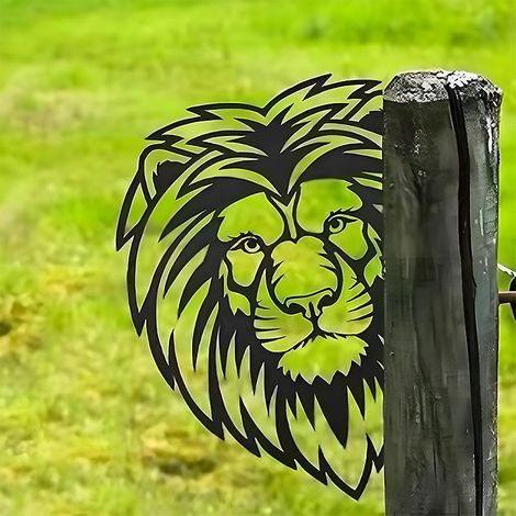 lion 2922cm Ornements De Jardin En Mtal Pour Cltures, Dcorations D'extrieur Et De Maison, Animaux, Dcoration De Jardin, Sculptures, Silhouettes E (1/5)
