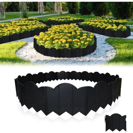 Lawn edging plastic, 30 pieces flexible bed edging, stable plastic bed edging for garden bed separation, tree edging, lawn edging - simply hammer in, black, 6.3m/grey (1/5)
