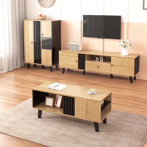Grande table basse design— Une table de salon avec tiroirs, offrant un rangement polyvalent et une allure unique.