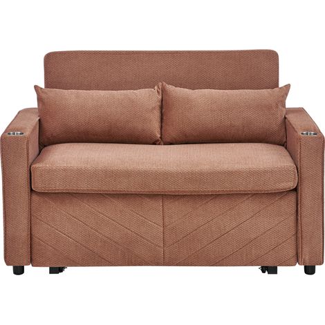Canapé-lit 2 places convertible orange en tissu, design minimaliste, système coulissant, ports USB intégrés, idéal pour salon, bureau ou chambre - CHICFURN (1/5)