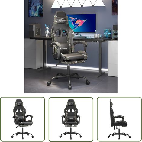 The Living Store Gaming-Stuhl mit Fußstütze Schwarz und Tarnfarben Kunstleder - Gaming-Stuhl - Gamer Chair - PC-Chair - Bürostuhl - Schreibtischstuhl (1/5)