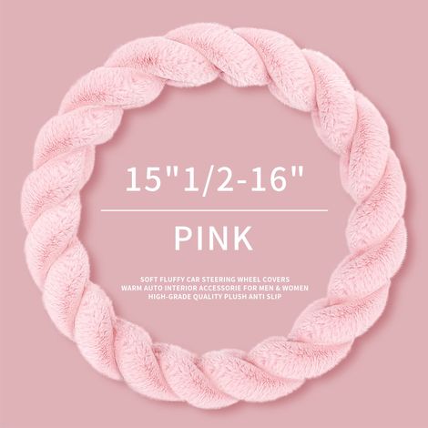 Housse de volant d'hiver 38 cm pour femme, douce et chaude, accessoire auto mignon. Convient pour Jeep, camion, fourgonnette, F150, universelle, moelleuse, antidérapante, rose, grande taille. (1/3)