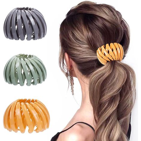 3 Pcsb Bandeaux Cheveux Pince Cheveux Automatique En Forme Nid D'oiseau Support De Queue De Cheval Boucles Barrettes De Cheveux Rtractables Pou (1/5)