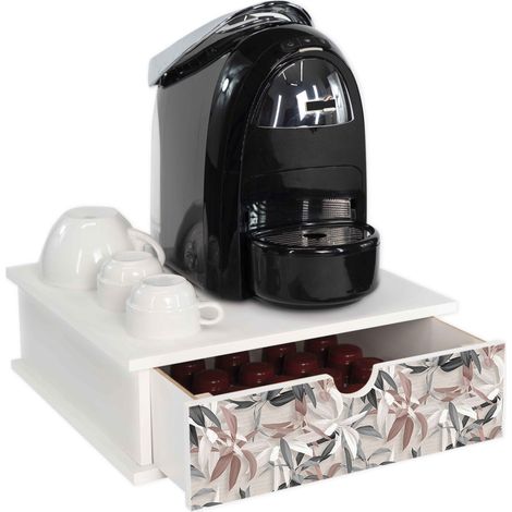 Lupia - Contenitore Cassetto Porta Capsule e Cialde caffè Cassetto ORGANIZER White LEAVES MIX 33x33 cm in legno per casa, cucina, angolo bar ufficio, multiuso (1/4)