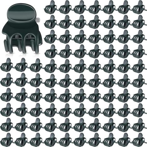 100 Mini clip per orchidee, clip di supporto per piante verde scuro, clip da giardino in plastica, clip per fissare rampicanti fioriti, clip per steli di pomodoro, 0,7 x 0,6 x 0,6 pollici