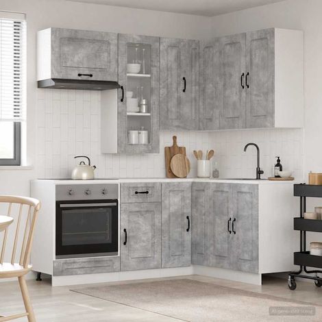 vidaXL Unité de cuisine KALMAR 8 pcs Gris béton Bois d'ingénierie (1/5)