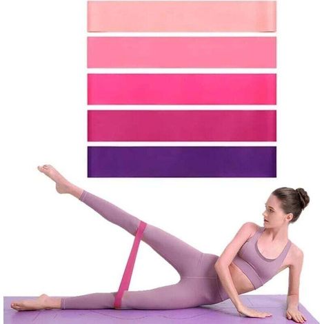 Lot de 5 bandes élastiques pour le renforcement musculaire, bandes de résistance pour l'entraînement des abdominaux et des fessiers, adaptées au yoga et au pilates, avec manuel d'instructions et sac ( (1/4)