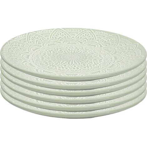Set de 6 assiettes plates en céramique verte motif mandala (Ø27 cm) - AKKA (1/5)