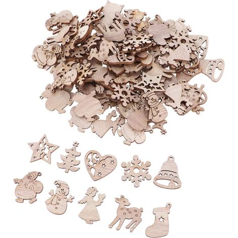 Juego de 150 colgantes de rodajas de madera natural reciclada, adornos creativos para el árbol de Navidad, colores vintage, accesorios festivos para las fiestas de invierno. (1/5)