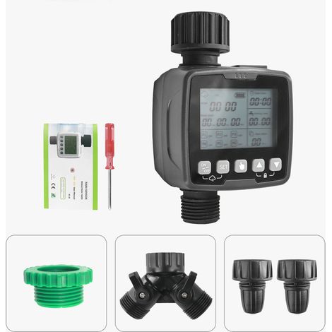 Minuteur d'arrosage automatique pour robinet de jardin avec fonction de temporisation en cas de pluie, étanche IPX5, pour pelouses, avec arrêt automatique de l'écran et sécurité enfant. (1/5)