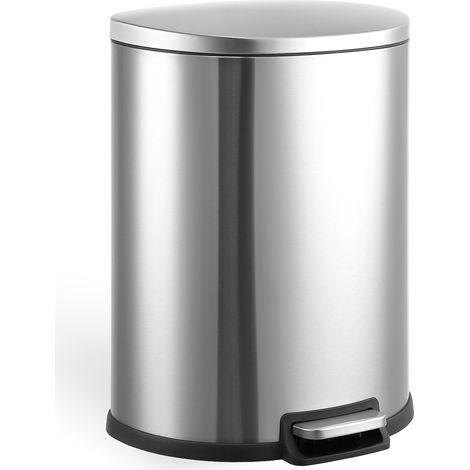Poubelle de bureau et cuisine 50L – Acier inoxydable anti-traces – Ouverture mains libres, fermeture douce – Seau intérieur amovible, forme demi-lune – Idéale pour cuisine, bureau, salle de bain (1/5)