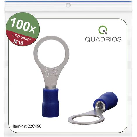 Quadrios 22C450 Ringkabelschuh Querschnitt (max.)=2.5 mm² Loch-Ø=10.5 mm Teilisoliert Blau 1 Set (1/4)