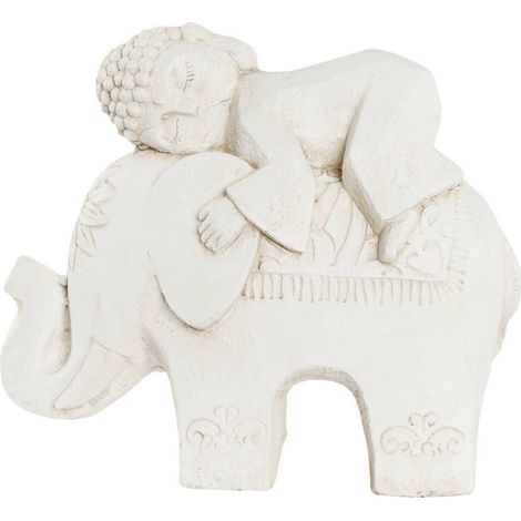 statue bouddha endormi sur éléphant blanc style oriental aged - blanc effet vieilli (1/3)