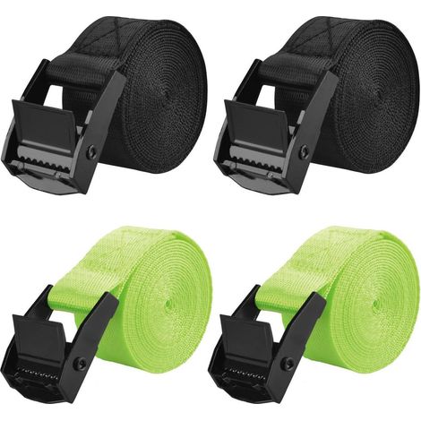Spanngurte 2m, 25mm, 200kg, 4 Stück, Schwarz & Hellgrün