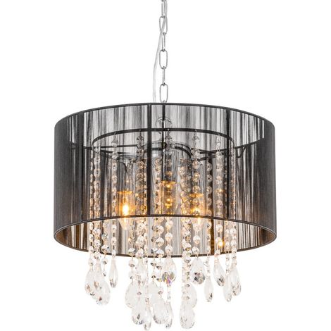 Italux Essence - Suspension à 3 lumières noire avec abat-jour en matériau, E14 (1/5)