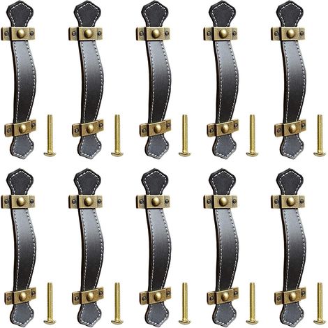 10 tiradores de cuero negro de 128 mm con tornillos para armarios, cajones y puertas.