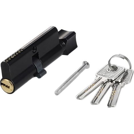 Serrure à cylindre de 75 mm, bouton tournant avec 3 clés, anti-chocs et anti-crochetage pour portes avant ou intérieures en bois composite UPVC, noir (1/5)