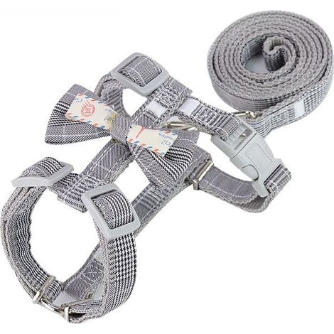Harnais pour chat gris INF avec nœud papillon - Harnais de promenade sûr et confortable pour chats (S) 0 (1/5)