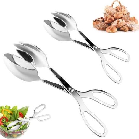 Pinces à salade en acier inoxydable, idéales pour la cuisine, les gâteaux, le pain et la friture (2 pièces, 25 cm et 20 cm). (1/5)