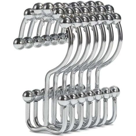 12pcs Patère de salle de bain Anneaux de crochets de rideau de douche , crochets de douche à double glissement en métal résistant à la rouille compatibles (1/5)