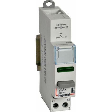 Inter poussoir modulaire double fonction contact 1NO + voyant LED vert 110V à 400V - 1 module - 412914 - LEGRAND
