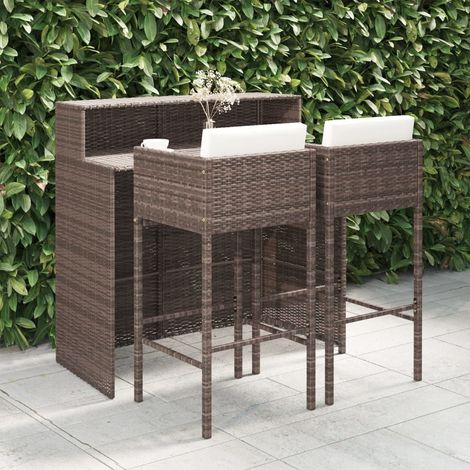 Ensemble Table de bar + 2 Chaises de bar de jardin - Table Haute avec 2 Tabourets et coussins Résine tressée Marron BV277939 - BonneVie (1/5)