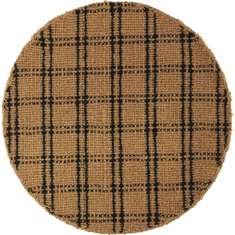 tapis rond en fibre de coco artisanale marron motif élégant - marron naturel motif noir